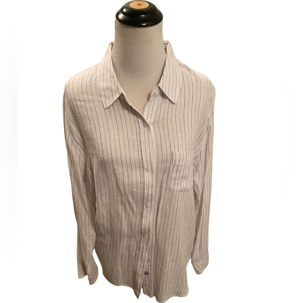 Rails Womens Striped Collared Long Sleeve Button-Down Blouse Top